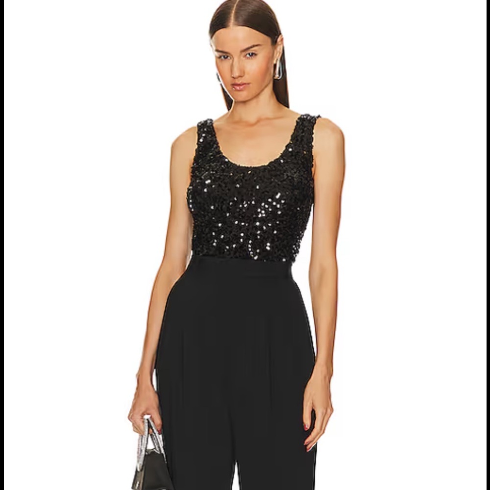 Bebe Sz Small Black Sleeveless Dressy Top Covered w Sequins Pristine Condition